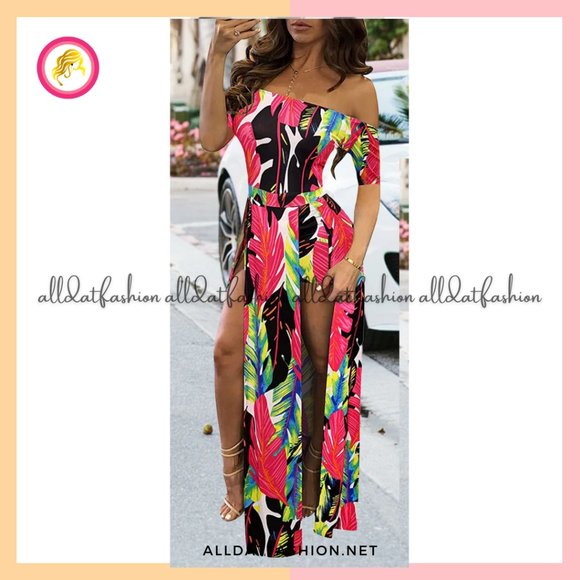 Julie Romper Split Maxi Dress High Elasticity Floral Print Short Jumpsuit - Picture 1 of 2